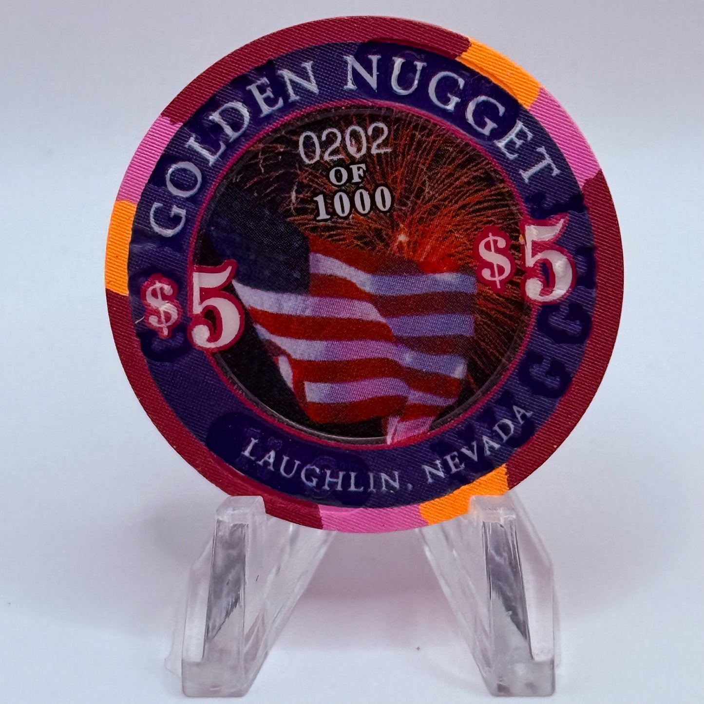 Golden Nugget Laughlin Nevada 2002 'Rockets Over The River' LE $5 Casino Chip E0680