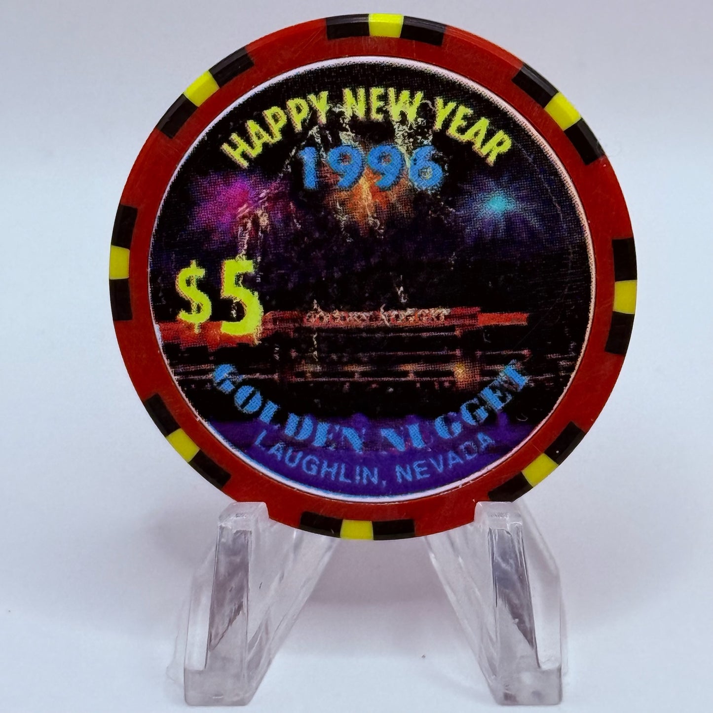 Golden Nugget Laughlin Nevada 1996 'Happy New Year' LE $5 Casino Chip N0420