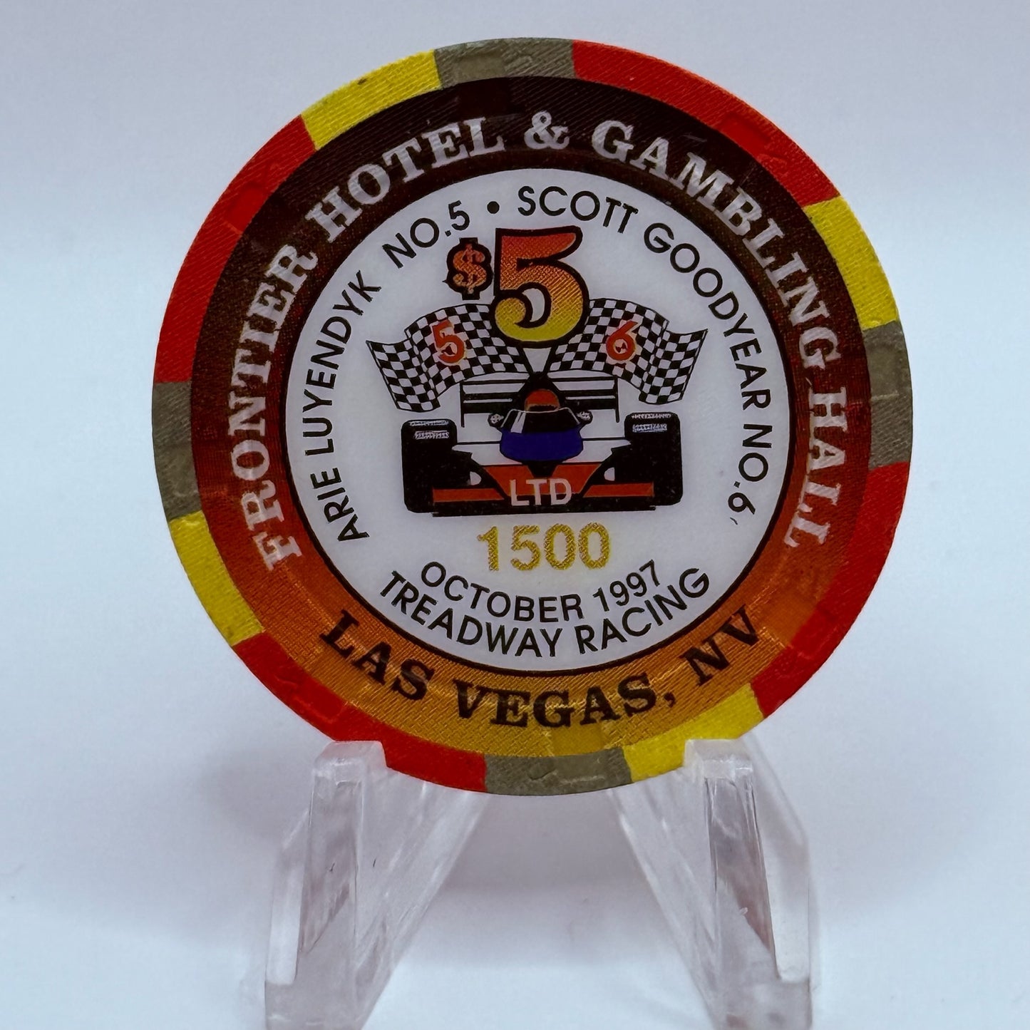 Frontier Hotel Las Vegas Nevada 1997 'Arie Luyendyk No. 5' LE $5 Casino Chip N9762