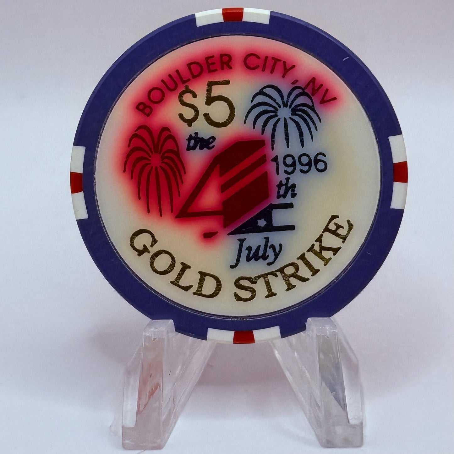 Gold Strike Inn Boulder City Nevada 1996 '4th of July' LE $5 Casino Chip N8435