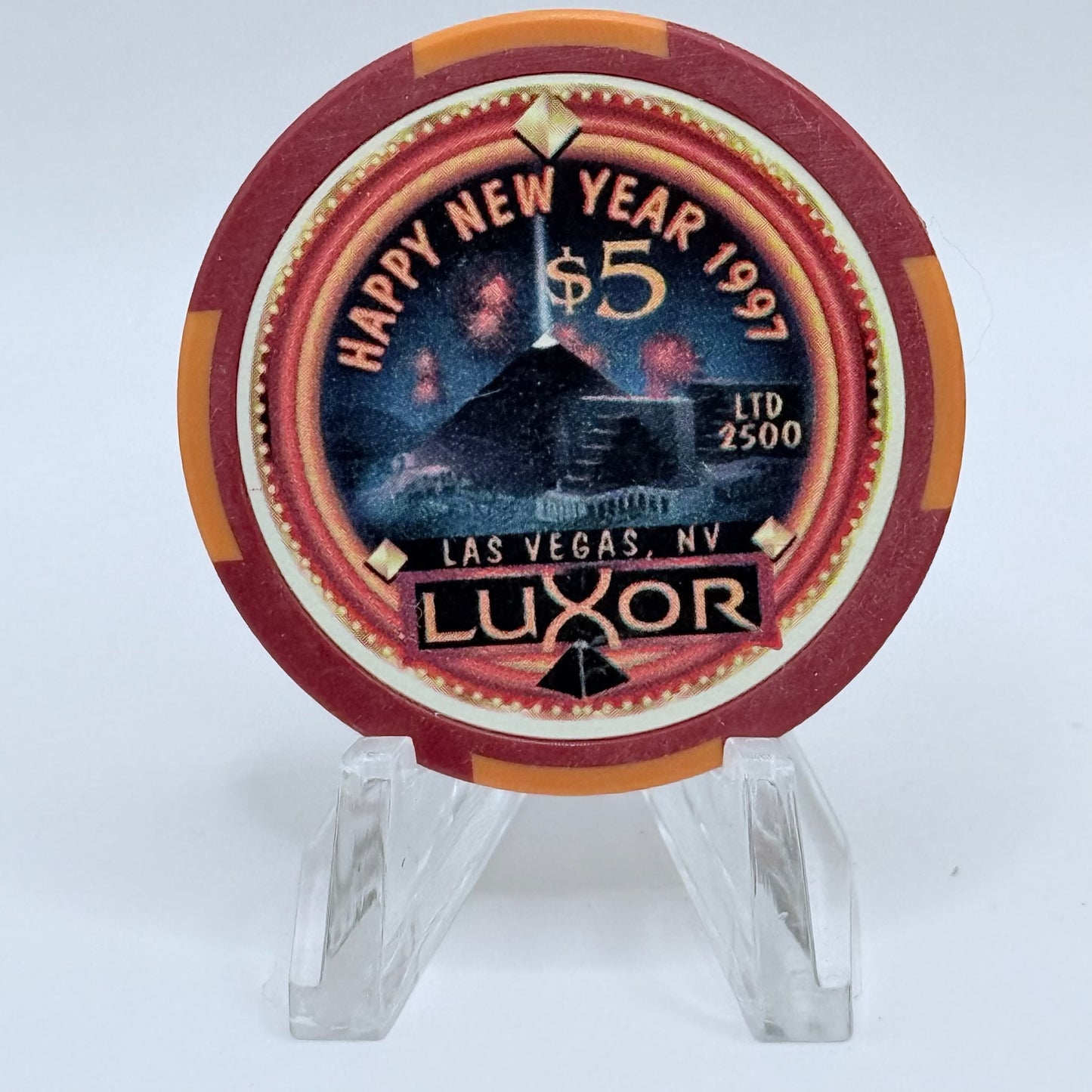 Luxor Las Vegas Nevada 1997 'Happy New Year' LE $5 Casino Chip N8718