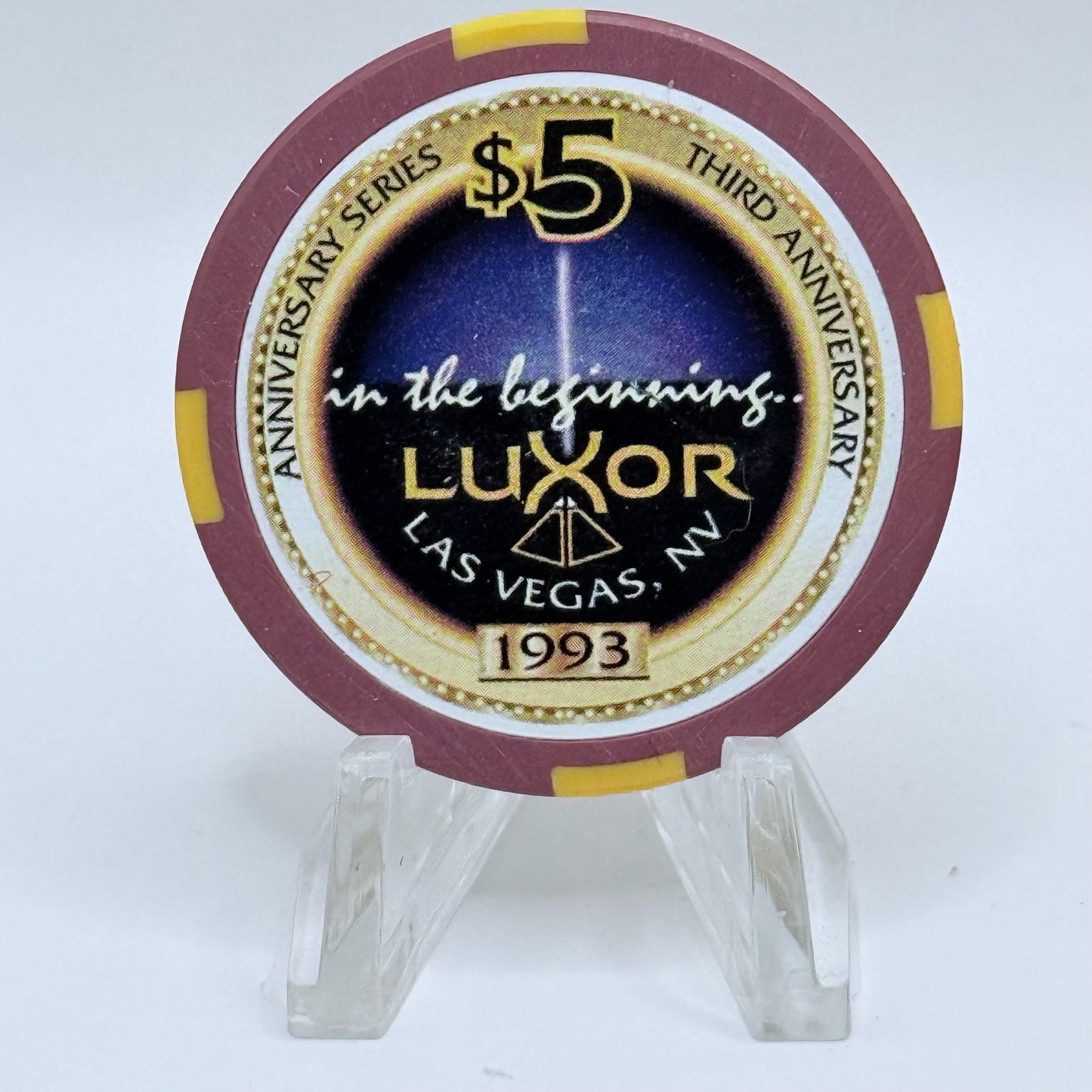 Luxor Las Vegas Nevada 1996 'Third Anniversary' LE $5 Casino Chip N8716