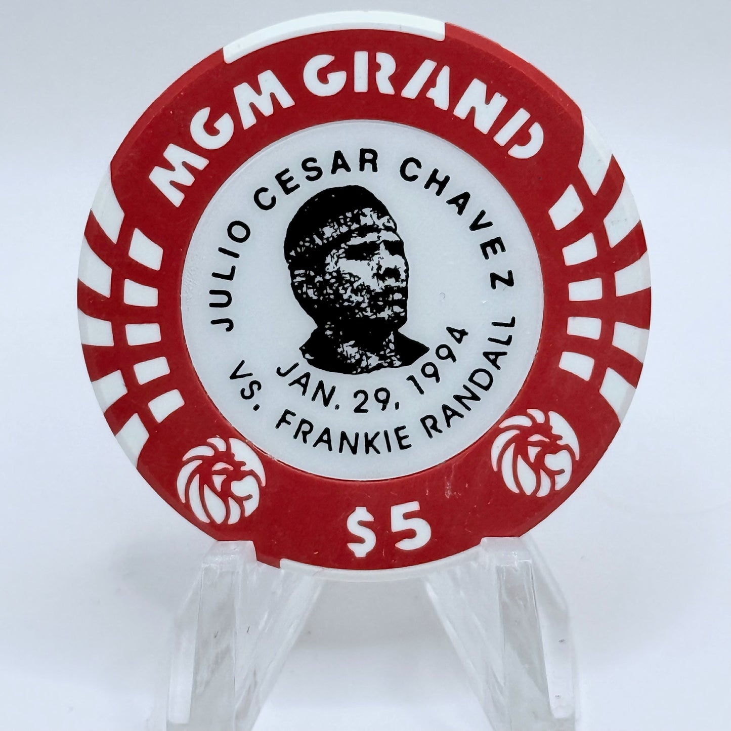 MGM Grand (Theme Hotel) Las Vegas Nevada 1994 'Julio Cesar Chavez vs Frankie Randall' LE $5 Casino Chip N4562