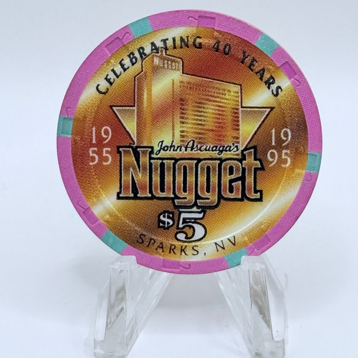 John Ascuaga's Nugget Sparks Nevada 1995 '40th Anniversary' LE $5 Casino Chip N2783