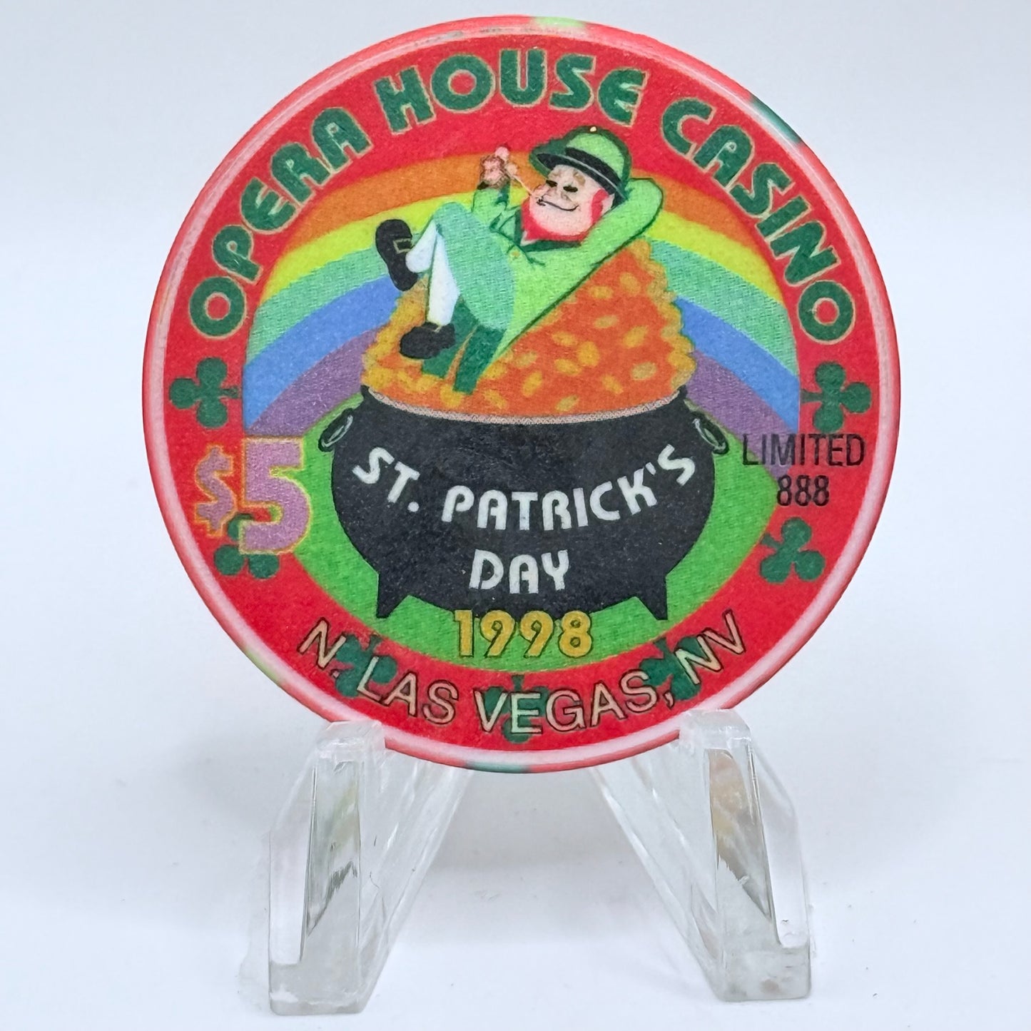 Opera House Casino N. Las Vegas Nevada 1998 'St. Patrick's Day' LE $5 Casino Chip V1250