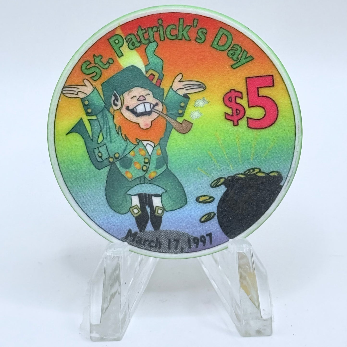 Opera House Casino N. Las Vegas Nevada 1997 'St. Patrick's Day' LE $5 Casino Chip N8898
