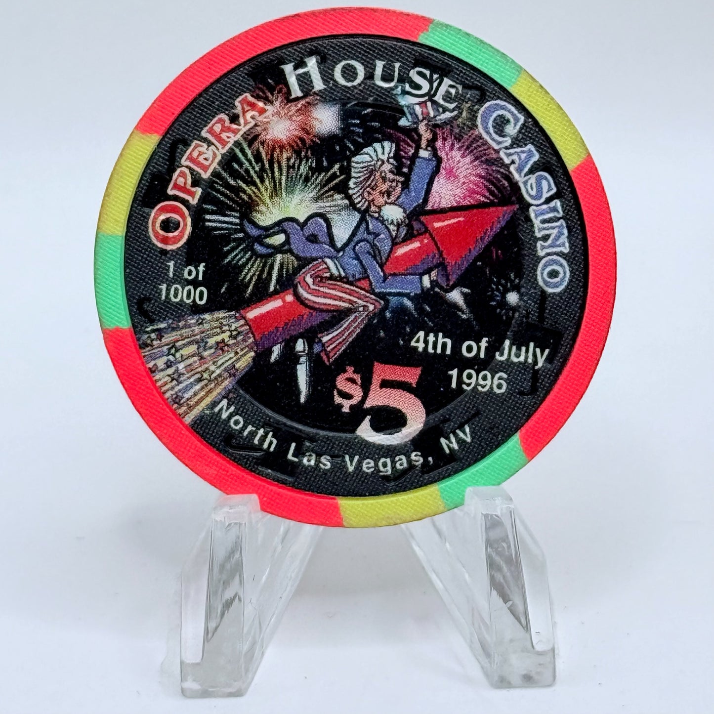 Opera House Casino N. Las Vegas Nevada 1996 'Fourth of July' LE $5 Casino Chip N8902