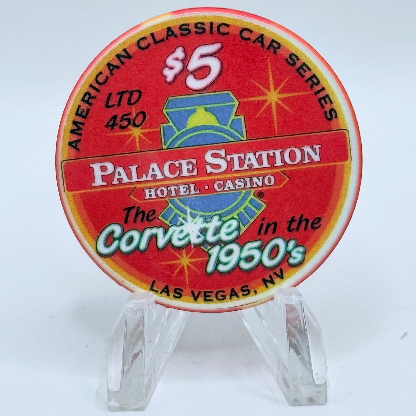 Palace Station Las Vegas Nevada 2002 'The Corvette in the 1950's' LE $5 Casino Chip E1809