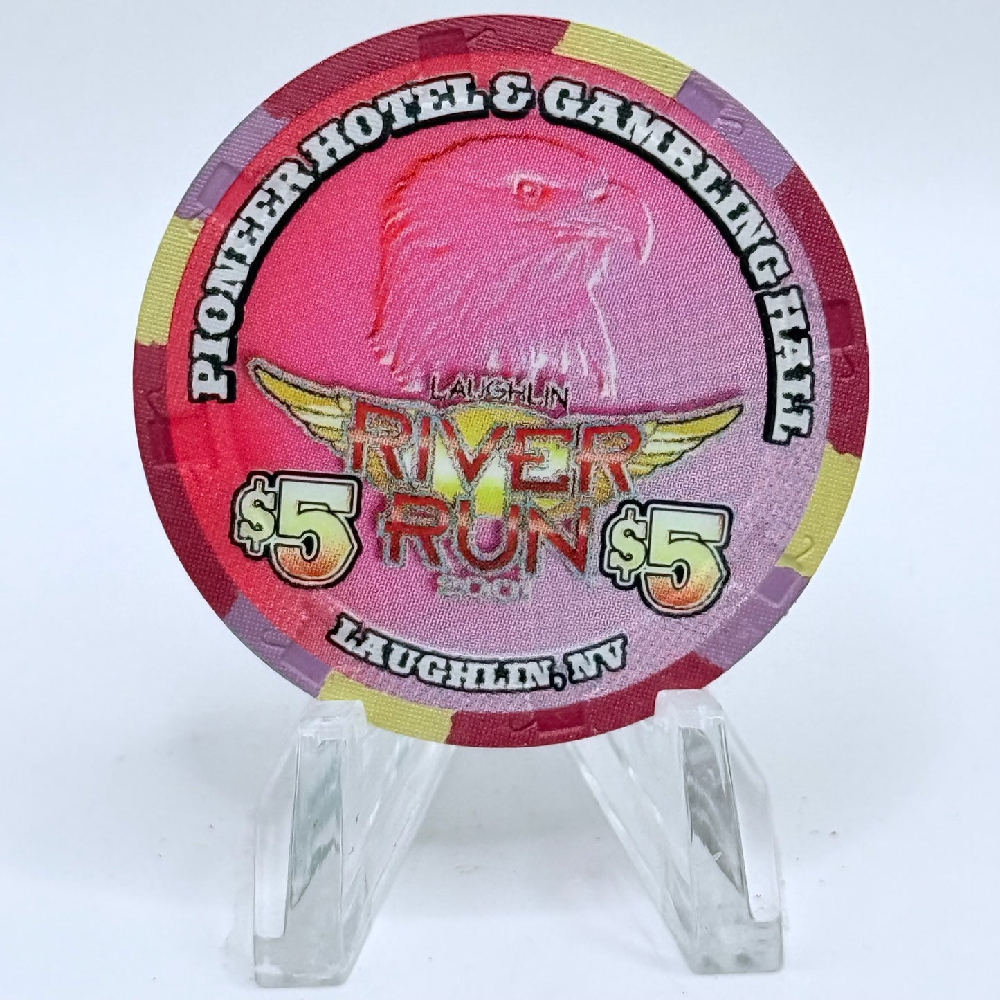 Pioneer Hotel & Gaming Hall Laughlin Nevada 2001 'River Run' LE $5 Casino Chip V7406