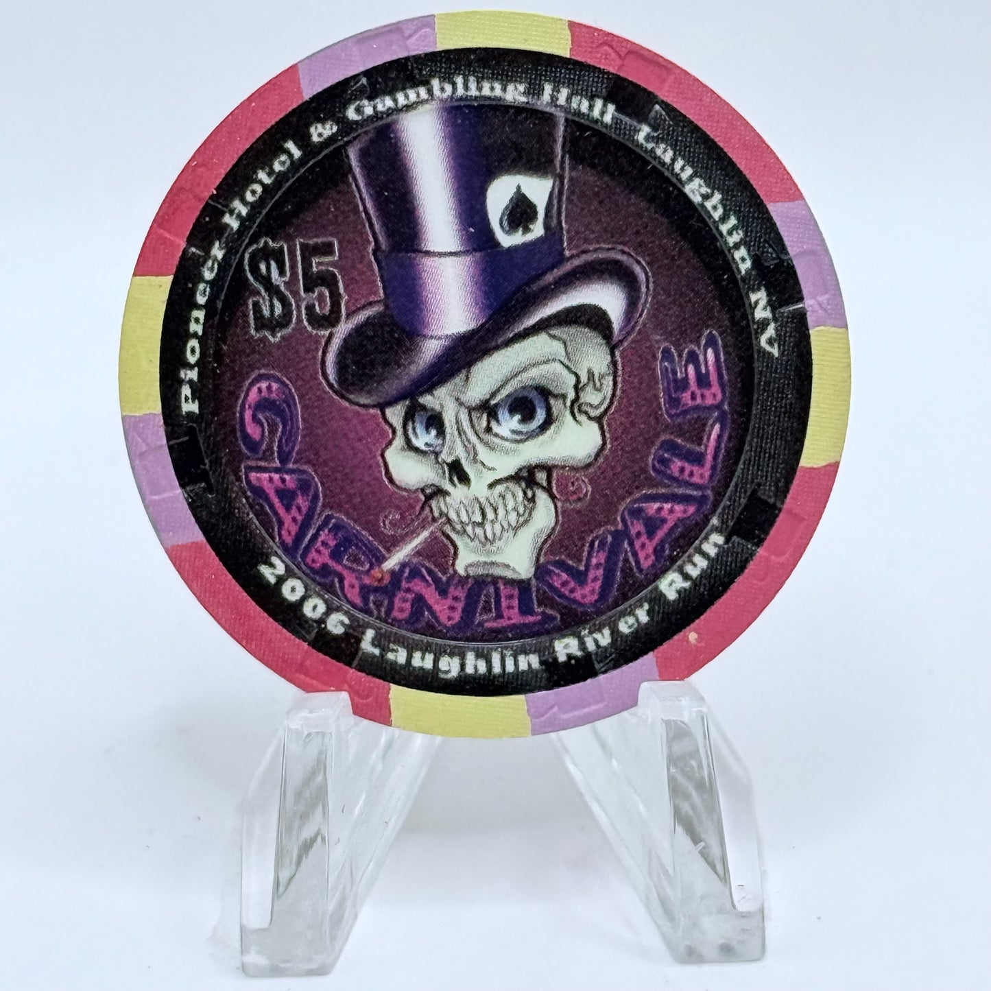 Pioneer Hotel & Gaming Hall Laughlin Nevada 2006 'River Run Carnivalek - The American Madman' LE $5 Casino Chip E5424