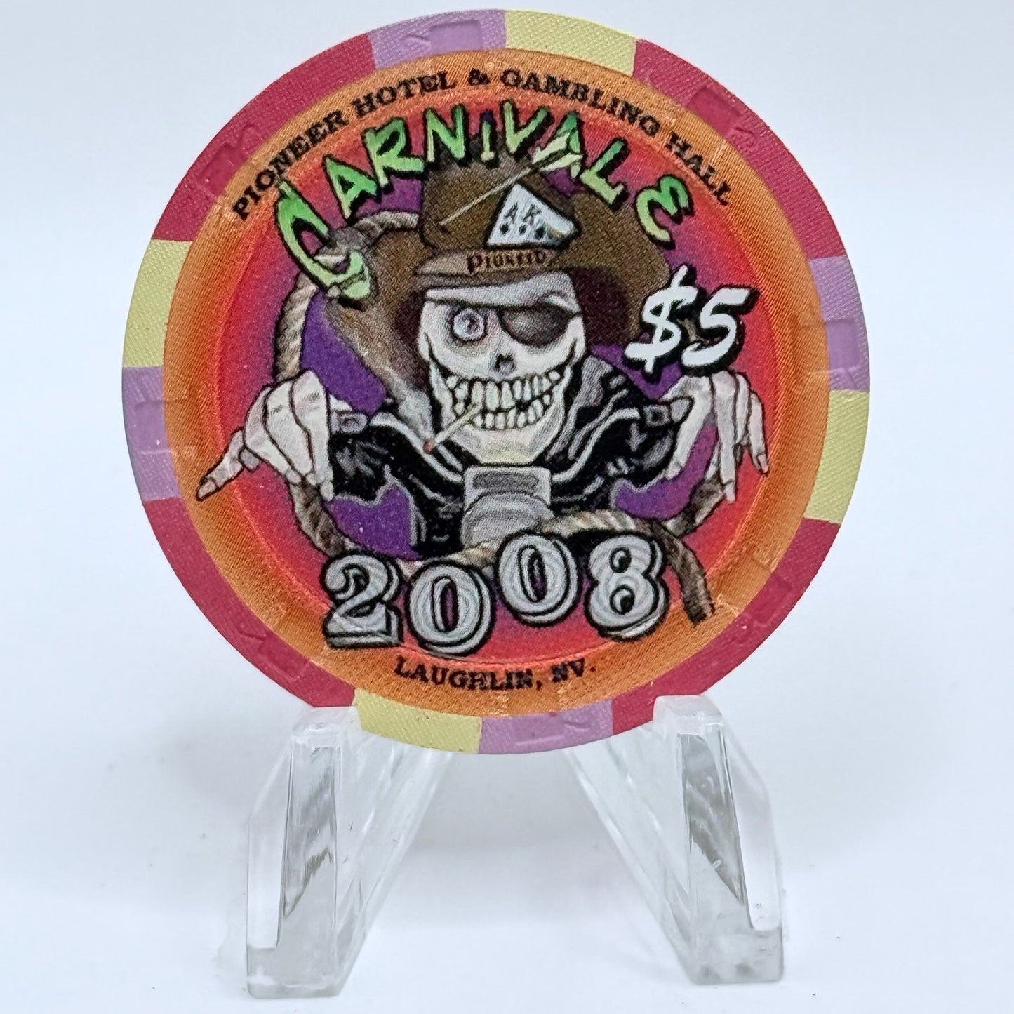 Pioneer Hotel & Gaming Hall Laughlin Nevada 2008 'Carnivale' LE $5 Casino Chip E8486