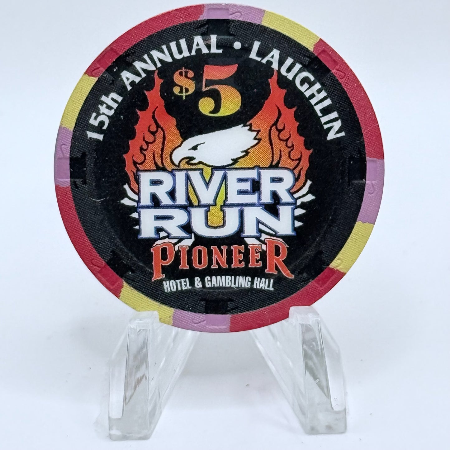Pioneer Hotel & Gaming Hall Laughlin Nevada 1997 '15th Annual River Run' LE $5 Casino Chip V1298