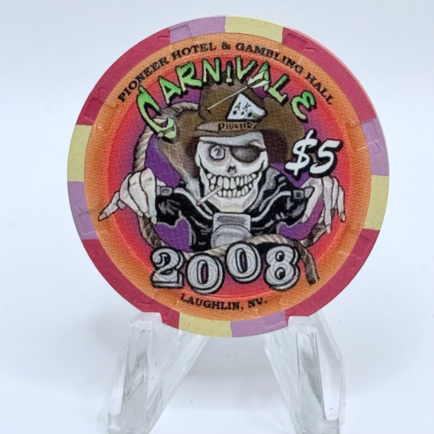 Pioneer Hotel & Gaming Hall Laughlin Nevada 2008 'Carnivale' LE $5 Casino Chip E8486