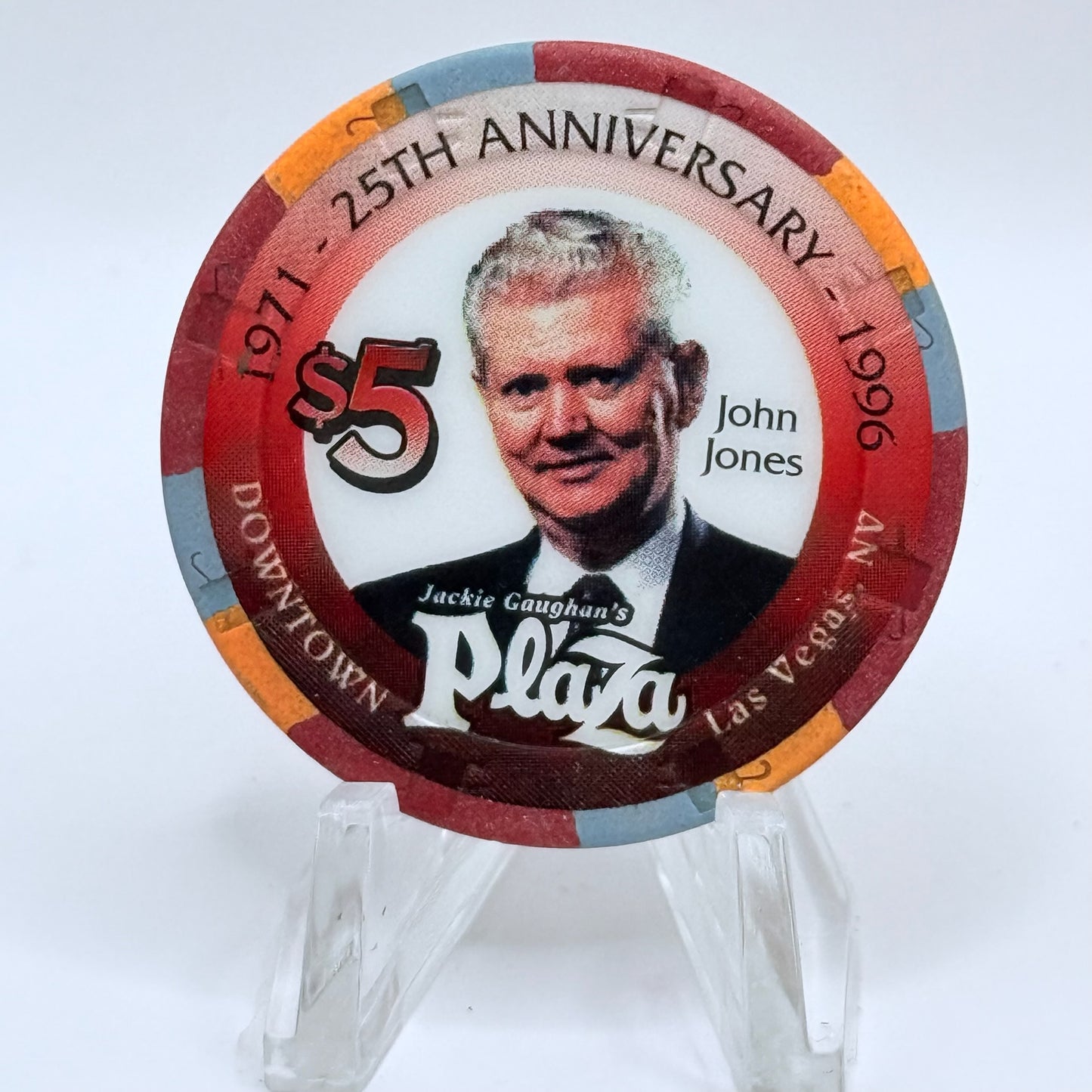 Jackie Gaughan's Plaza Las Vegas Nevada 1996 '25th Anniversary - John Jones' LE $5 Casino Chip N2571