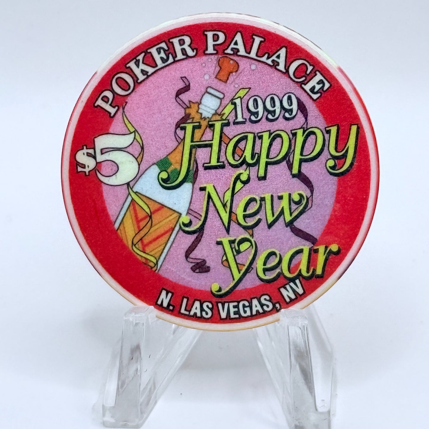 Poker Palace N. Las Vegas Nevada 1998 'Happy New Year, Merry Christmas' LE $5 Casino Chip V3231
