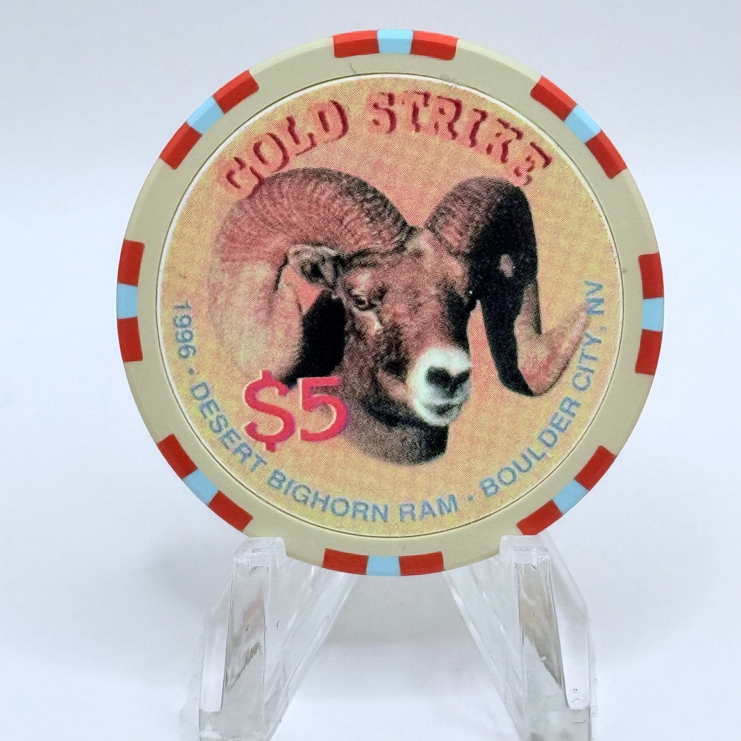 Gold Strike Inn Boulder City Nevada 1996 'Desert Bighorn Ram' LE $5 Casino Chip N0432