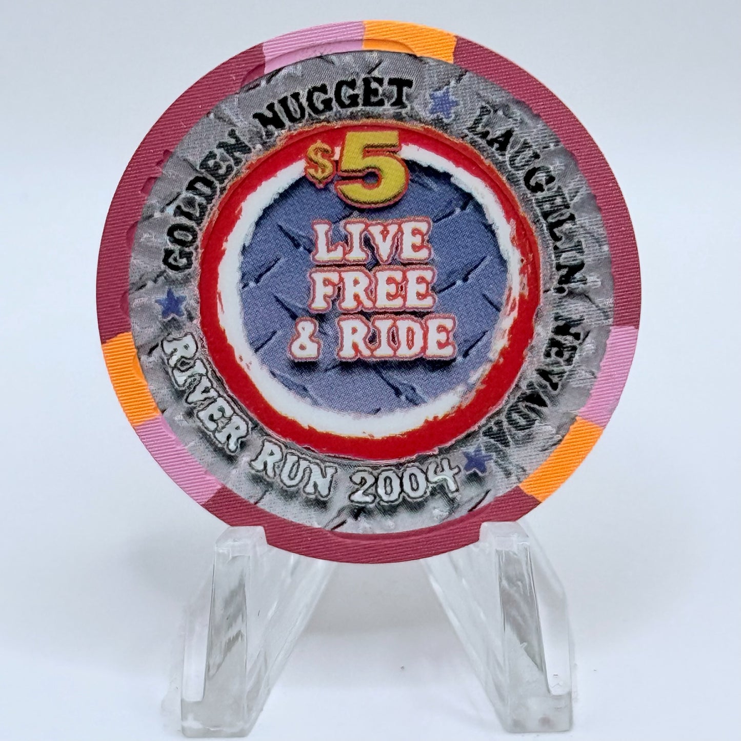 Golden Nugget Laughlin Nevada 2004 'River Run, Live Free & Ride' LE $5 Casino Chip E3243