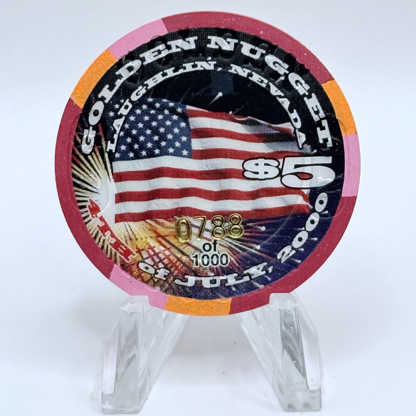 Golden Nugget Laughlin Nevada 2000 '4th of July' LE $5 Casino Chip V7217