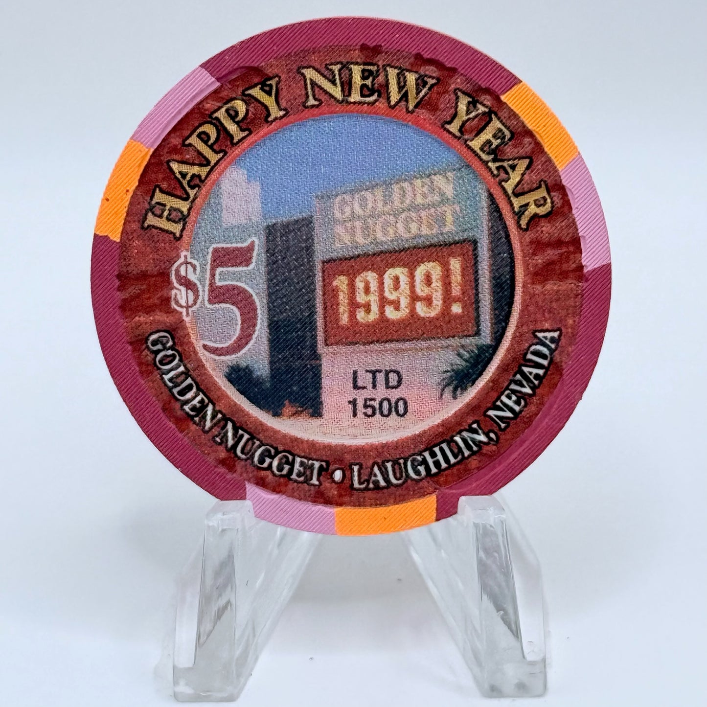 Golden Nugget Laughlin Nevada 1999 'Happy New Year' LE $5 Casino Chip V2644
