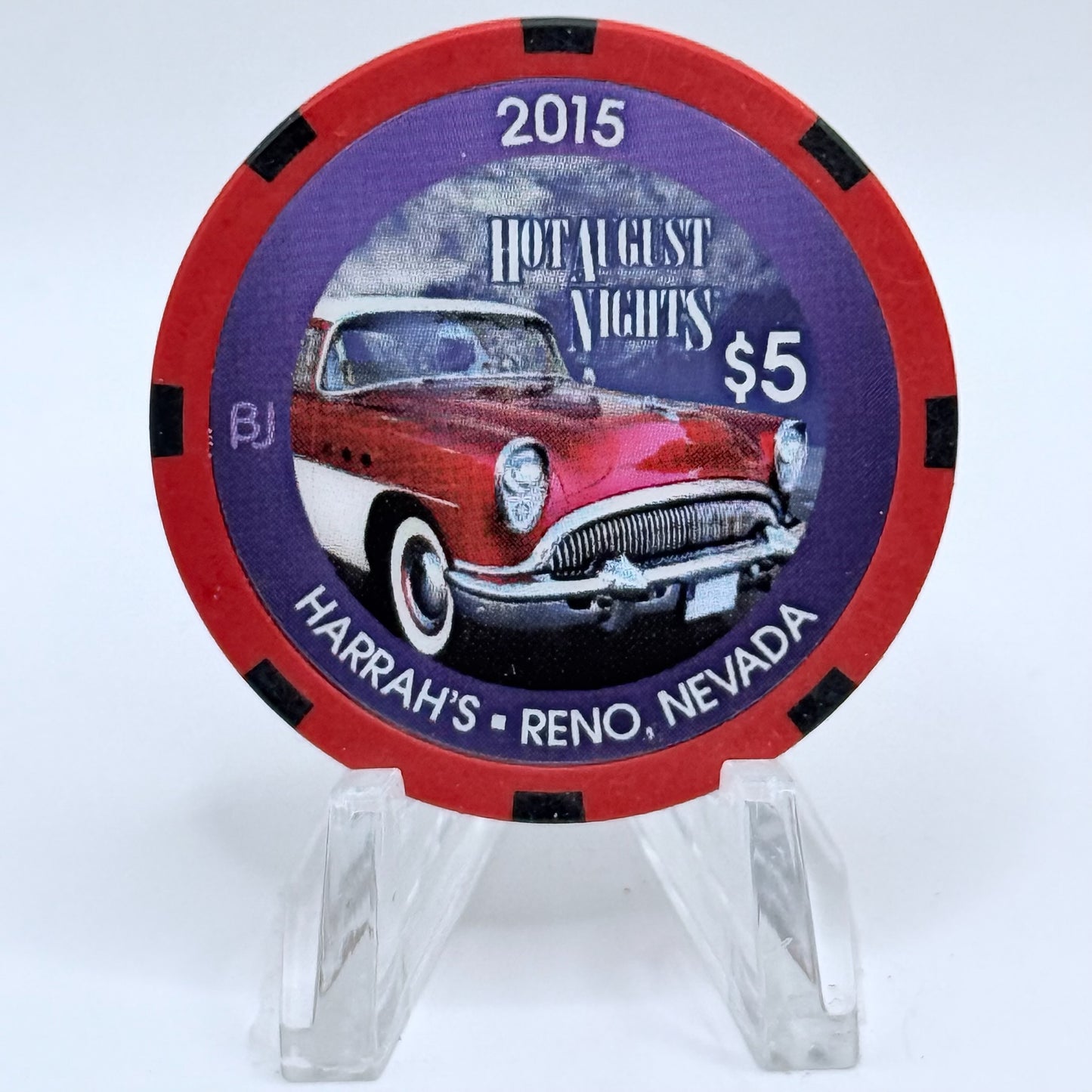 Harrah's Reno Nevada 2015 'Hot August Nights, Red Chevy' LE $5 Casino Chip D2090