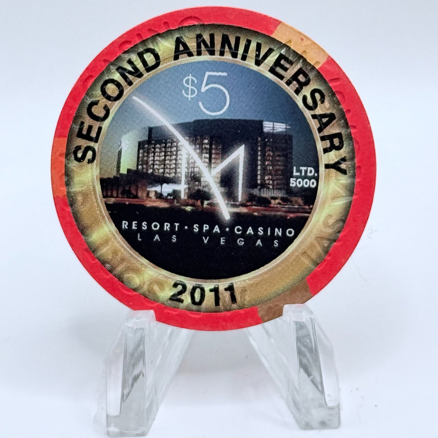 M Resort Spa Casino Las Vegas Nevada 2011 'Second Anniversary' LE $5 Casino Chip D0249