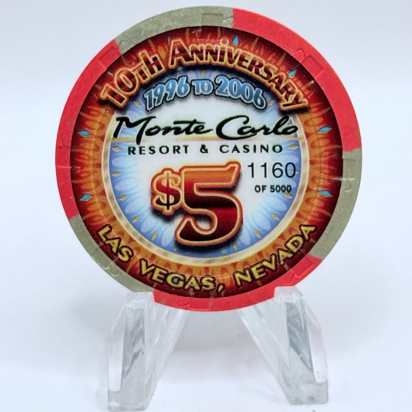 Monte Carlo Resort & Casino Las Vegas Nevada 2006 '10th Anniversary' LE $5 Casino Chip E8172