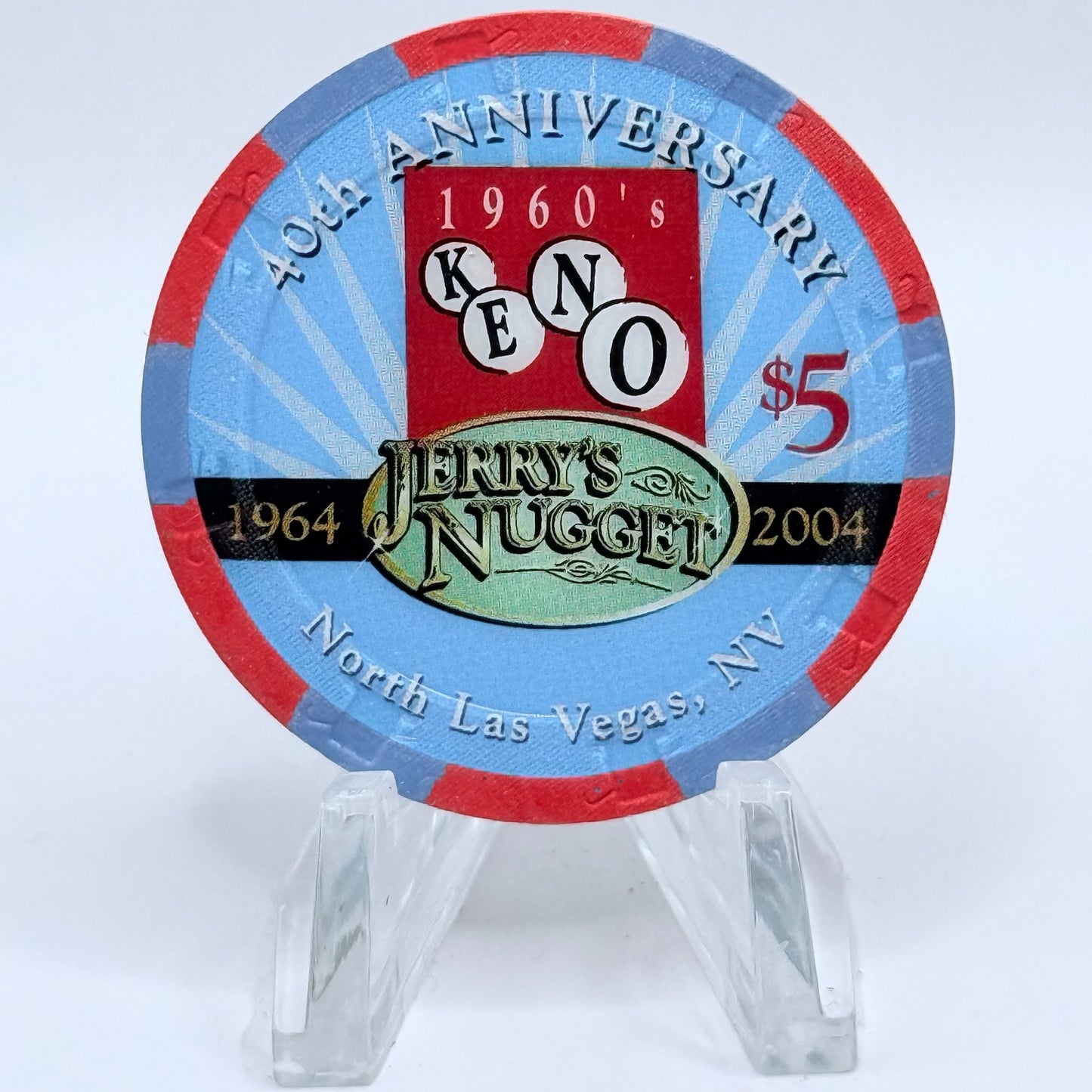 Jerry's Nugget N. Las Vegas Nevada 2004 '40th Anniversary' LE $5 Casino Chip E3732