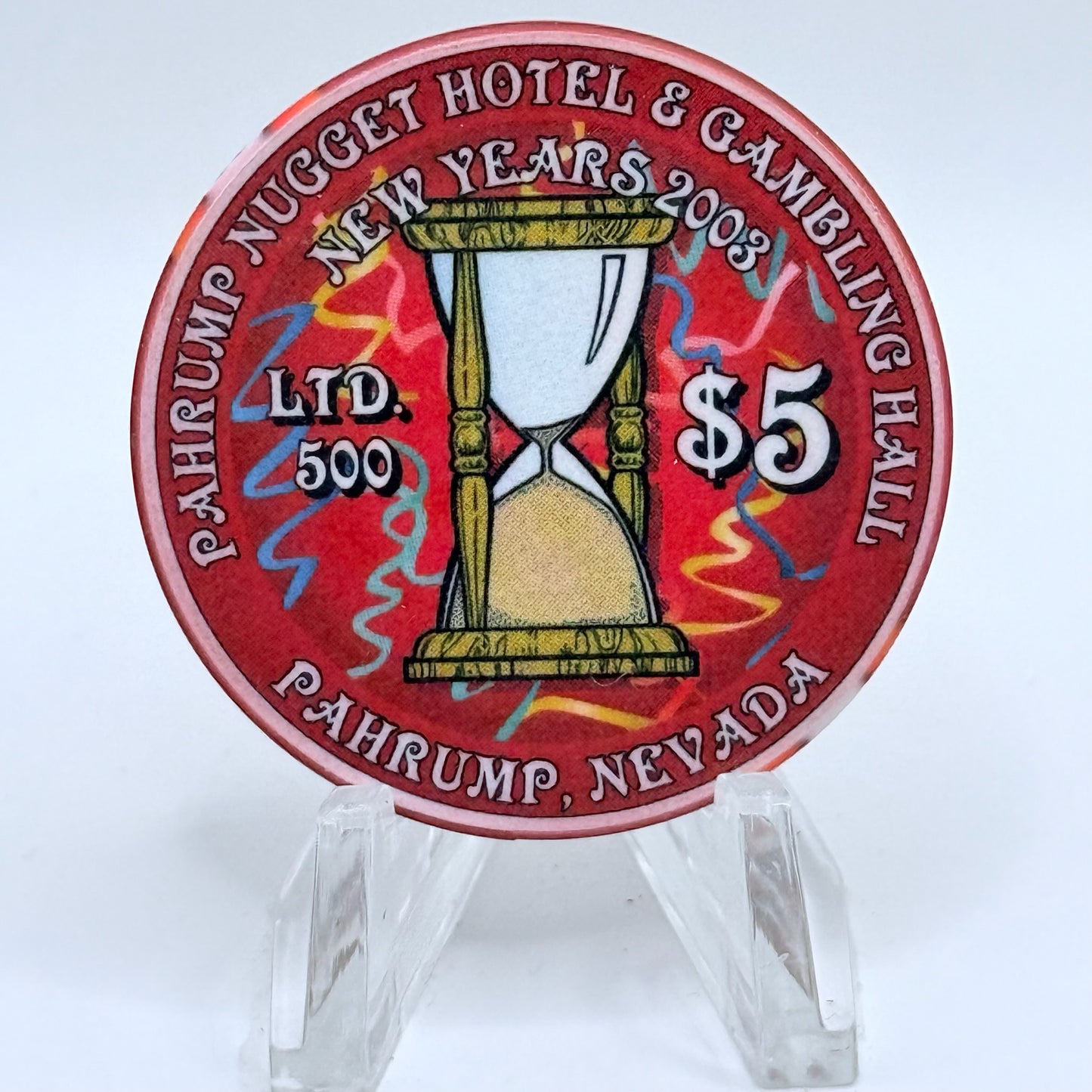 Pahrump Nugget Hotel & Gambling Hall Pahrump Nevada 2002 'New Years' LE $5 Casino Chip E4628