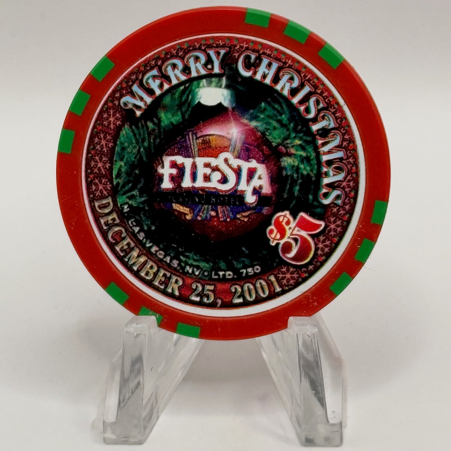 Fiesta Rancho N. Las Vegas Nevada 2001 'Merry Christmas' LE $5 Casino Chip V8444