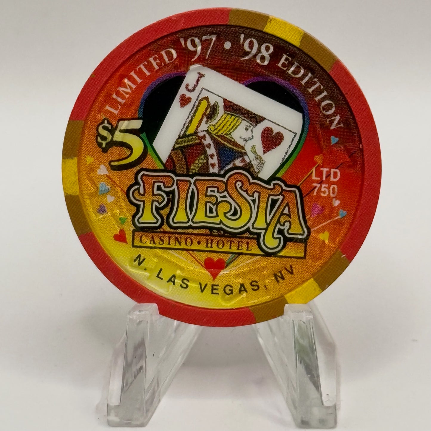 Fiesta Rancho N. Las Vegas Nevada 1997 'Jack of Hearts' Series 7 LE $5 Casino Chip N8234