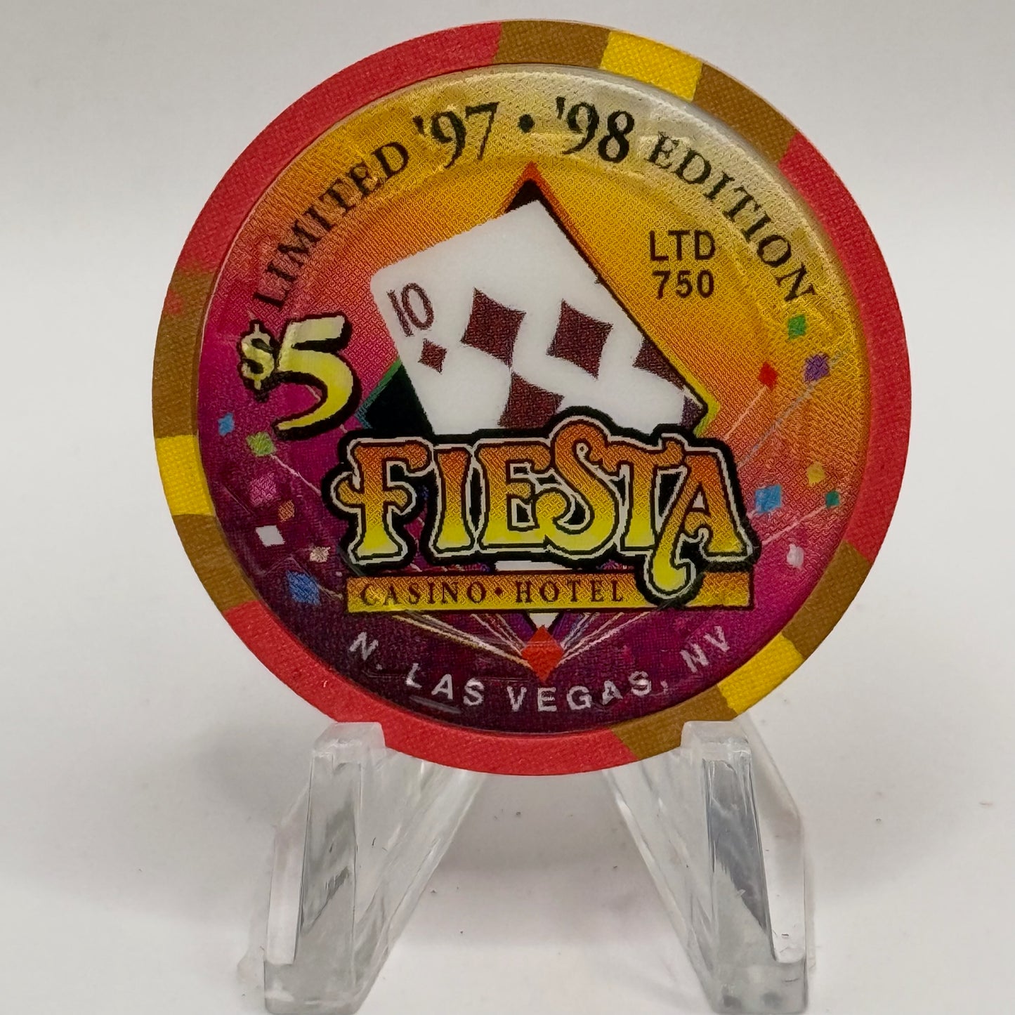 Fiesta Rancho N. Las Vegas Nevada 1997 'Ten of Diamonds' Series 6 LE $5 Casino Chip N8251