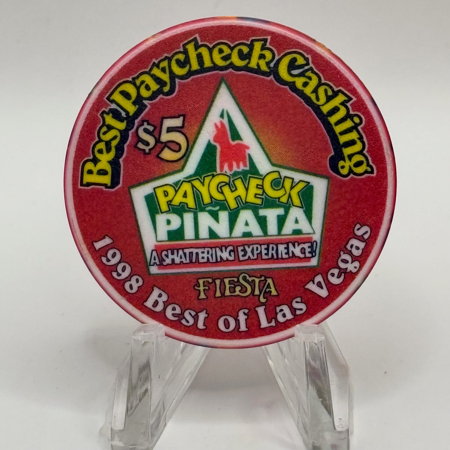 Fiesta Rancho N. Las Vegas Nevada 1998 'Best Paycheck Cashing' LE $5 Casino Chip V2414