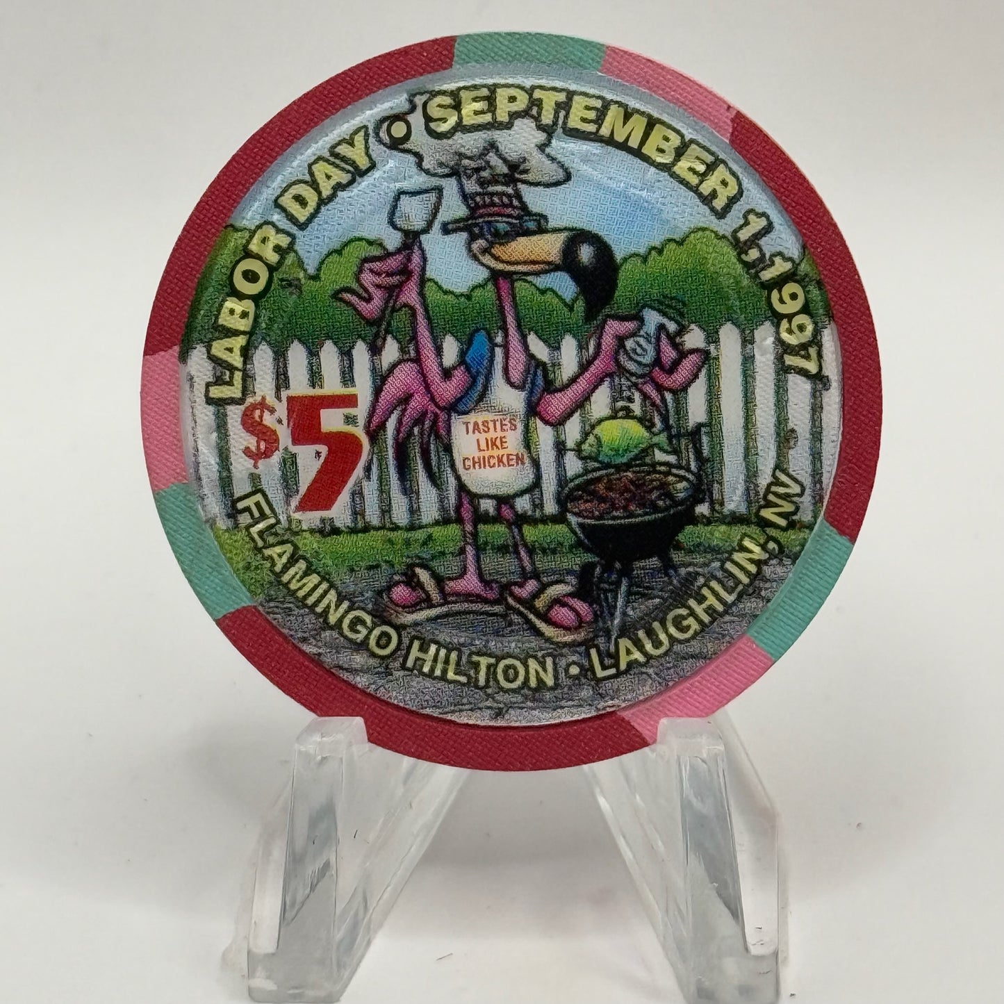 Flamingo Hilton Laughlin Nevada 1997 'Labor Day' LE $5 Casino Chip N9692