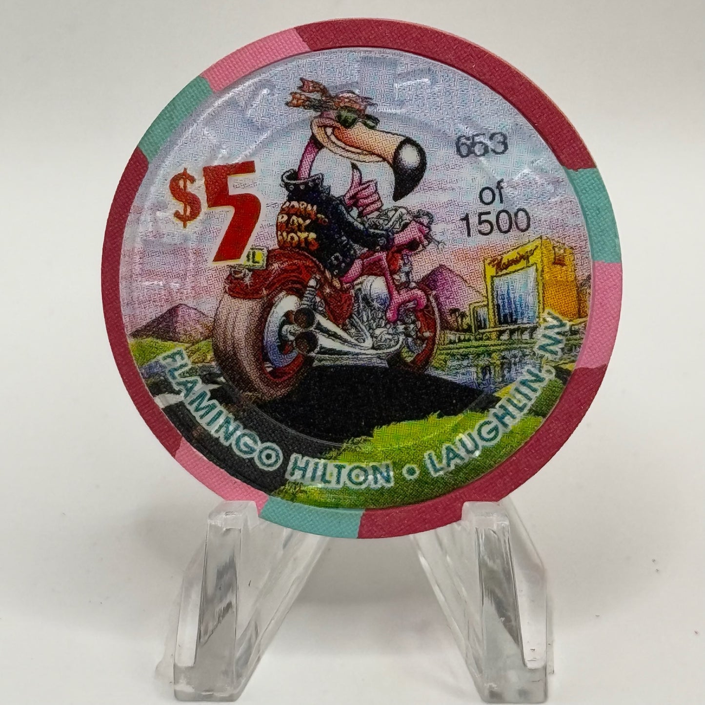 Flamingo Hilton Laughlin Nevada 1997 'Motorcycle' Series 5 LE $5 Casino Chip N9701