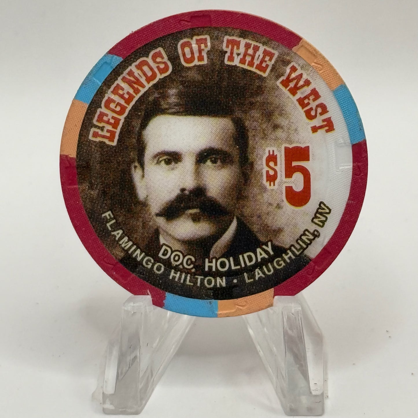 Flamingo Hilton Laughlin Nevada 1996 'Legends of the West - Doc Holiday' Series 8 LE $5 Casino Chip N8289