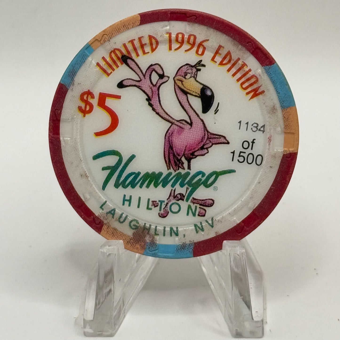 Flamingo Hilton Laughlin Nevada 1996 'Legends of the West - Wyatt Earp' Series 8 LE $5 Casino Chip N8287