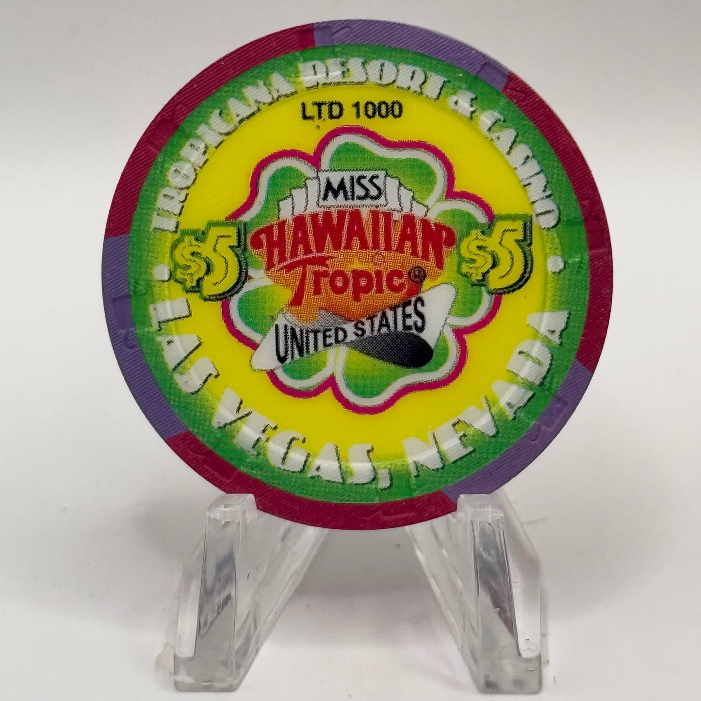 Tropicana Las Vegas Nevada 1999 'Miss Hawaiian Tropic ' LE $5 Casino Chip V5857