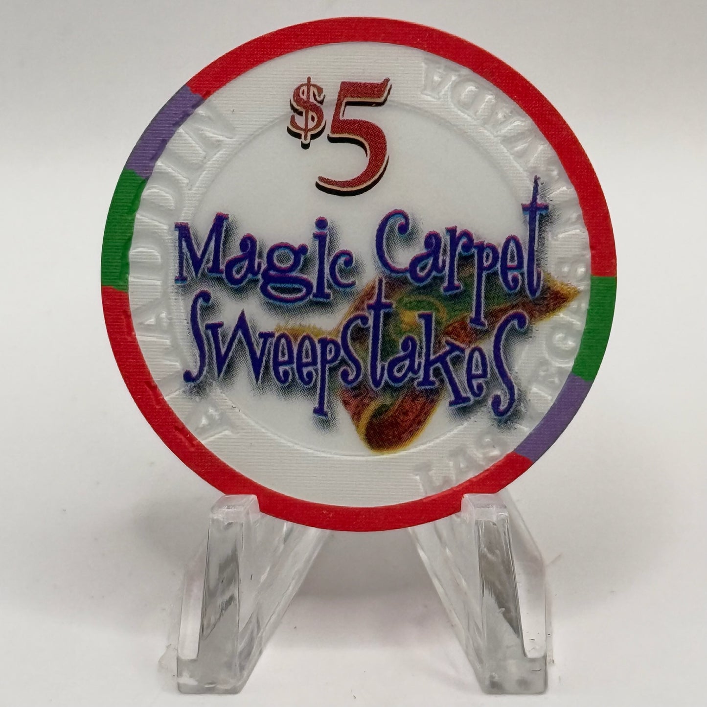 Aladdin Resort & Casino Las Vegas Nevada 2001 'Magic Carpet Sweepstakes' LE $5 Casino Chip V7817