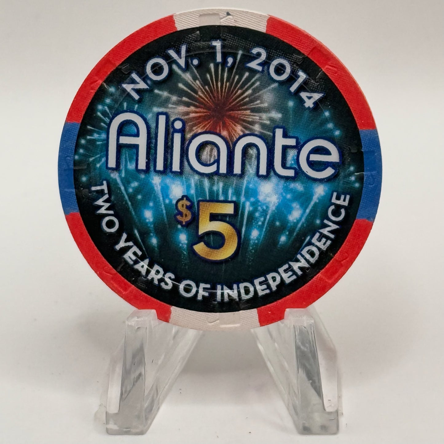 Aliante Casino + Hotel N. Las Vegas Nevada 2014 'Two Years Of Independence' LE $5 Casino Chip D1801