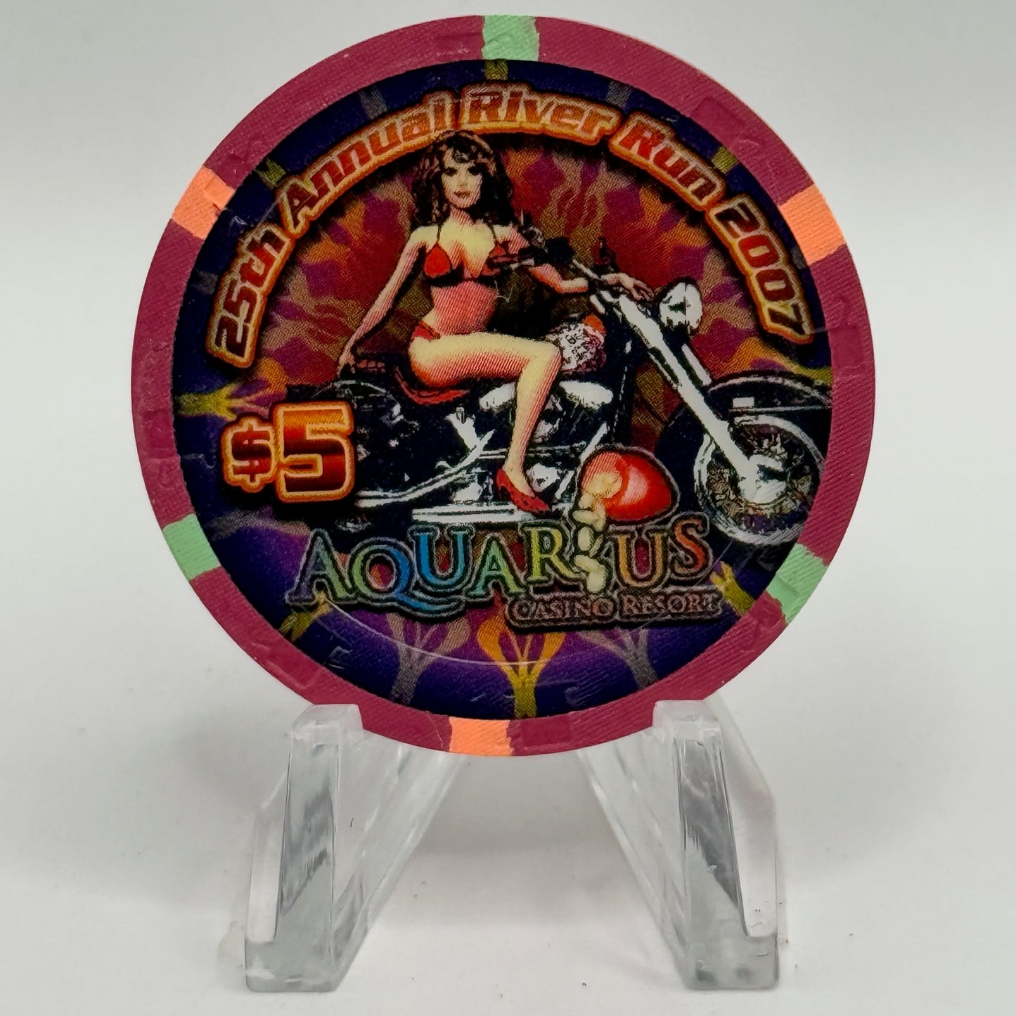 Aquarius Laughlin Nevada 2007 '25th Annual River Run' LE $5 Casino Chip E8462