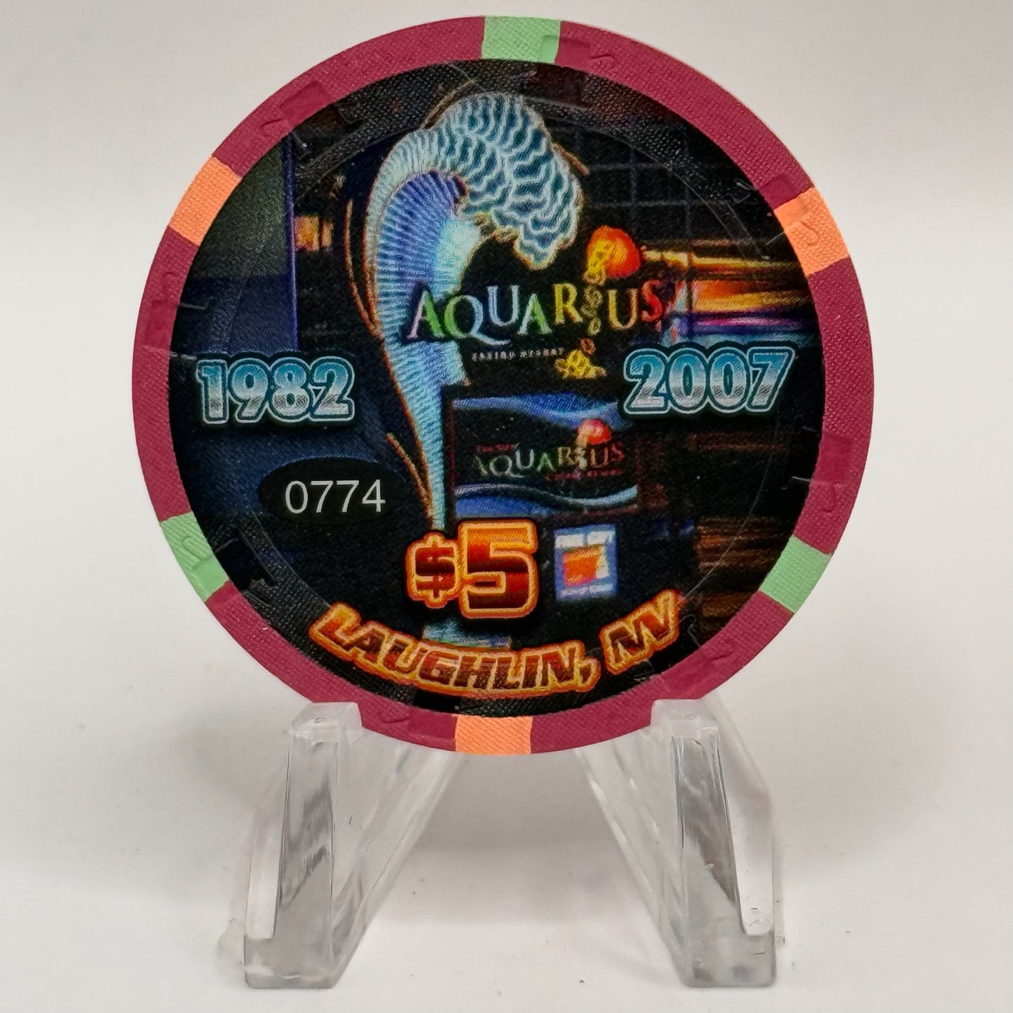 Aquarius Laughlin Nevada 2007 '25th Annual River Run' LE $5 Casino Chip E8462
