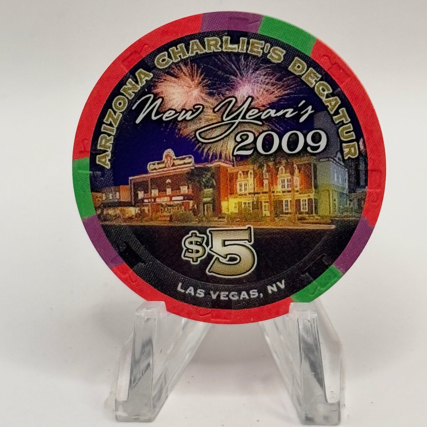 Arizona Charlie's Decatur (West) Las Vegas Nevada 2009 'New Years Eve' LE $5 Casino Chip E7743