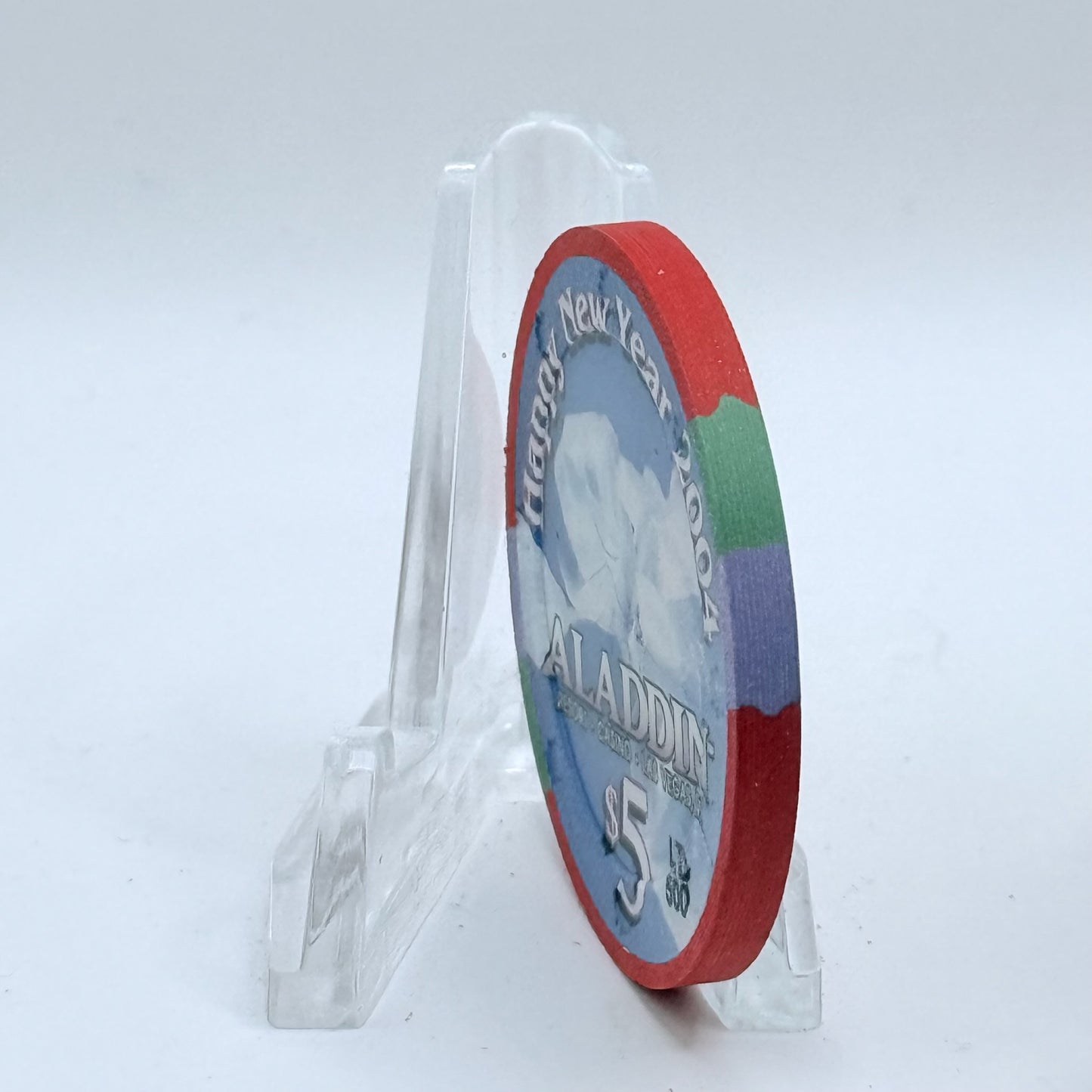 Aladdin Resort & Casino Las Vegas Nevada 2004 'Happy Holidays & Happy New Year' LE $5 Casino Chip E0018