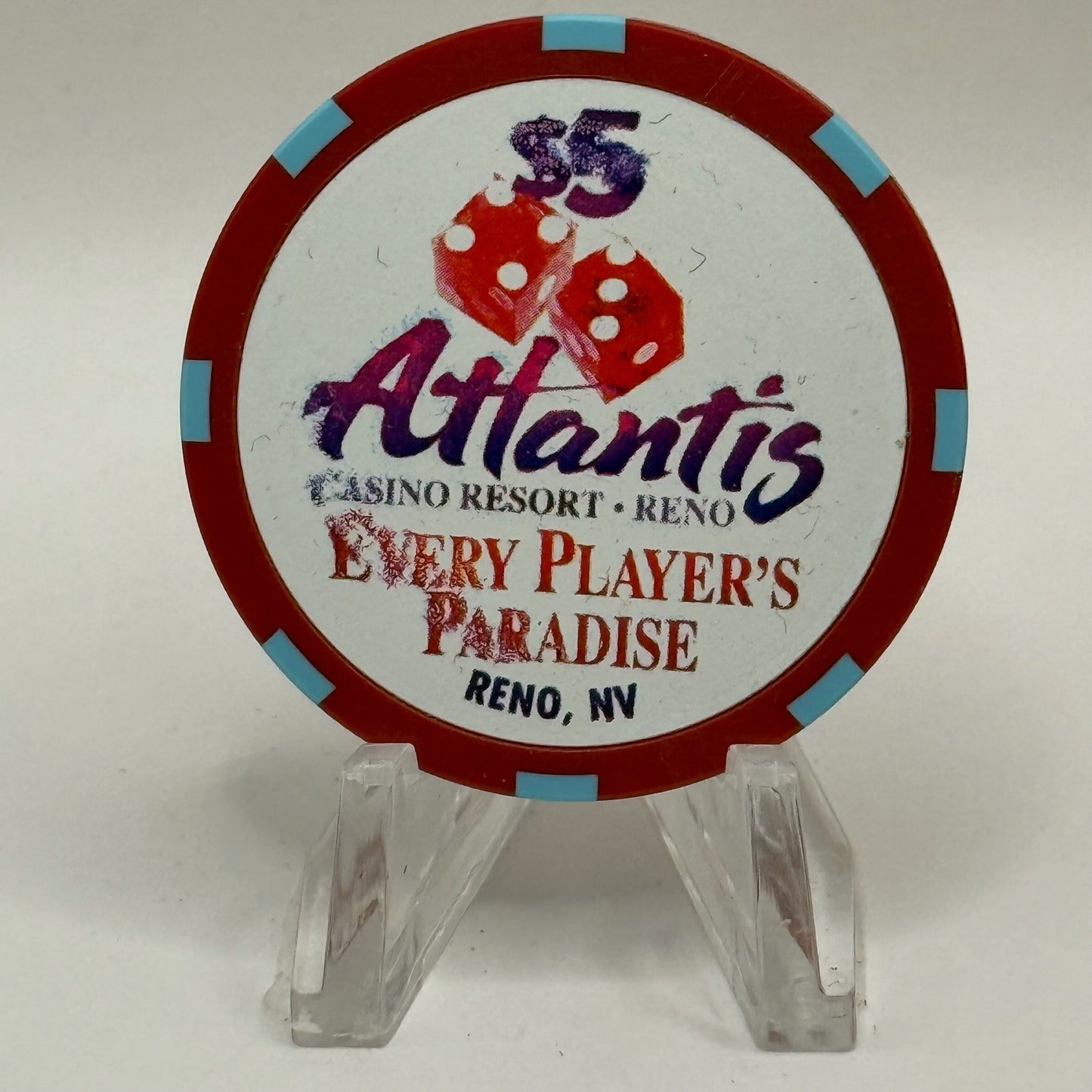 Atlantis Reno Nevada 1997 'Hot August Nights - Every Player's Paradise' LE $5 Casino Chip N9281