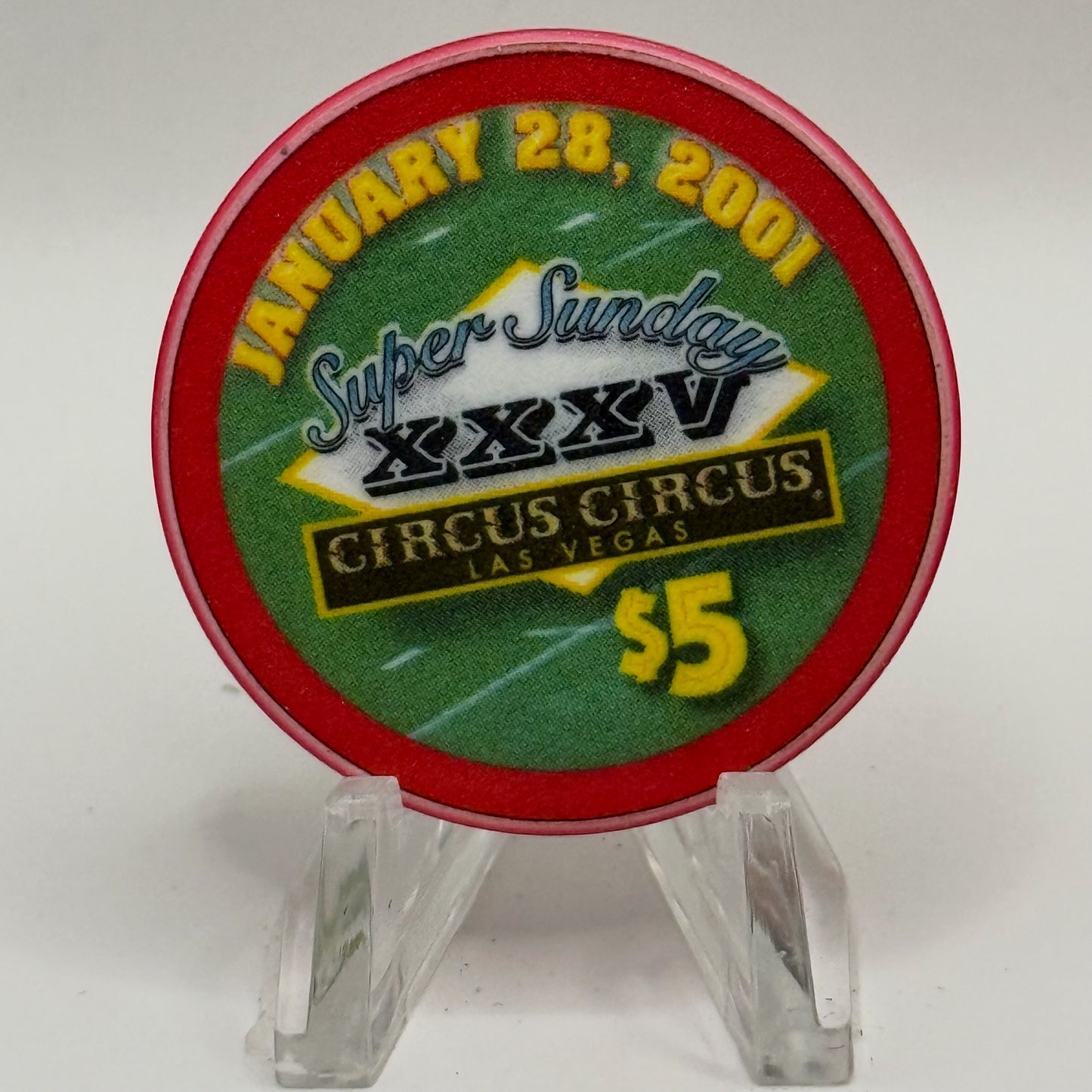 Circus Circus Las Vegas Nevada 2001 'Super Sunday XXXV' LE $5 Casino Chip V7426
