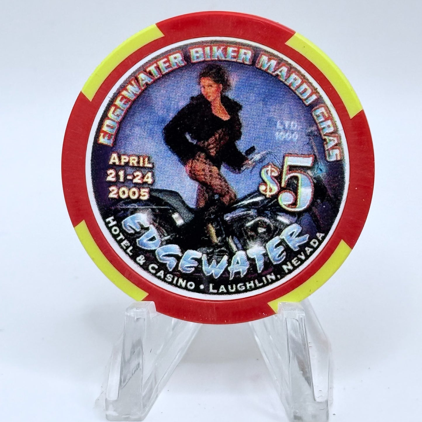 Edgewater Laughlin Nevada 2005 'Biker Mardi Gras' LE $5 Casino Chip E4520