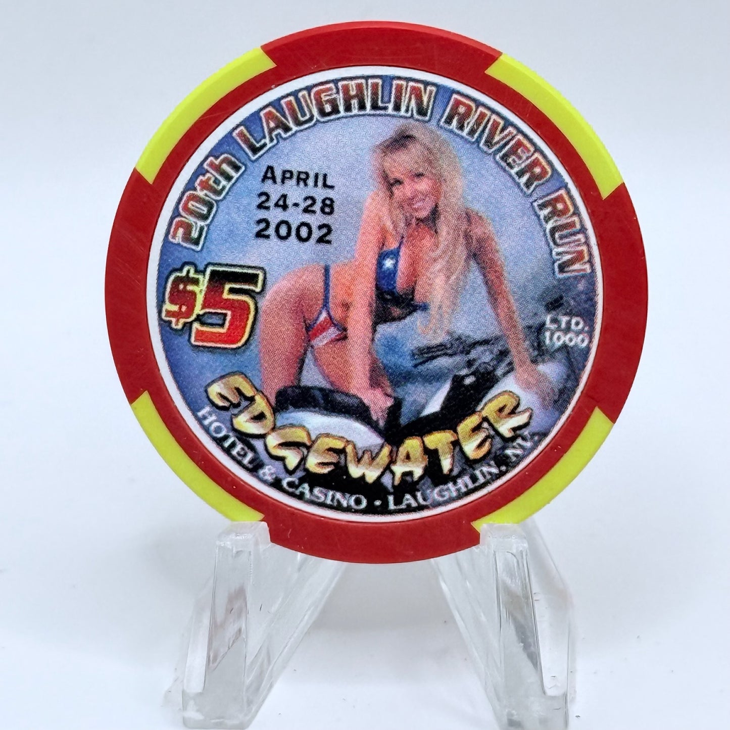Edgewater Laughlin Nevada 2002 '20th Annual Laughlin River Run' LE $5 Casino Chip V8387