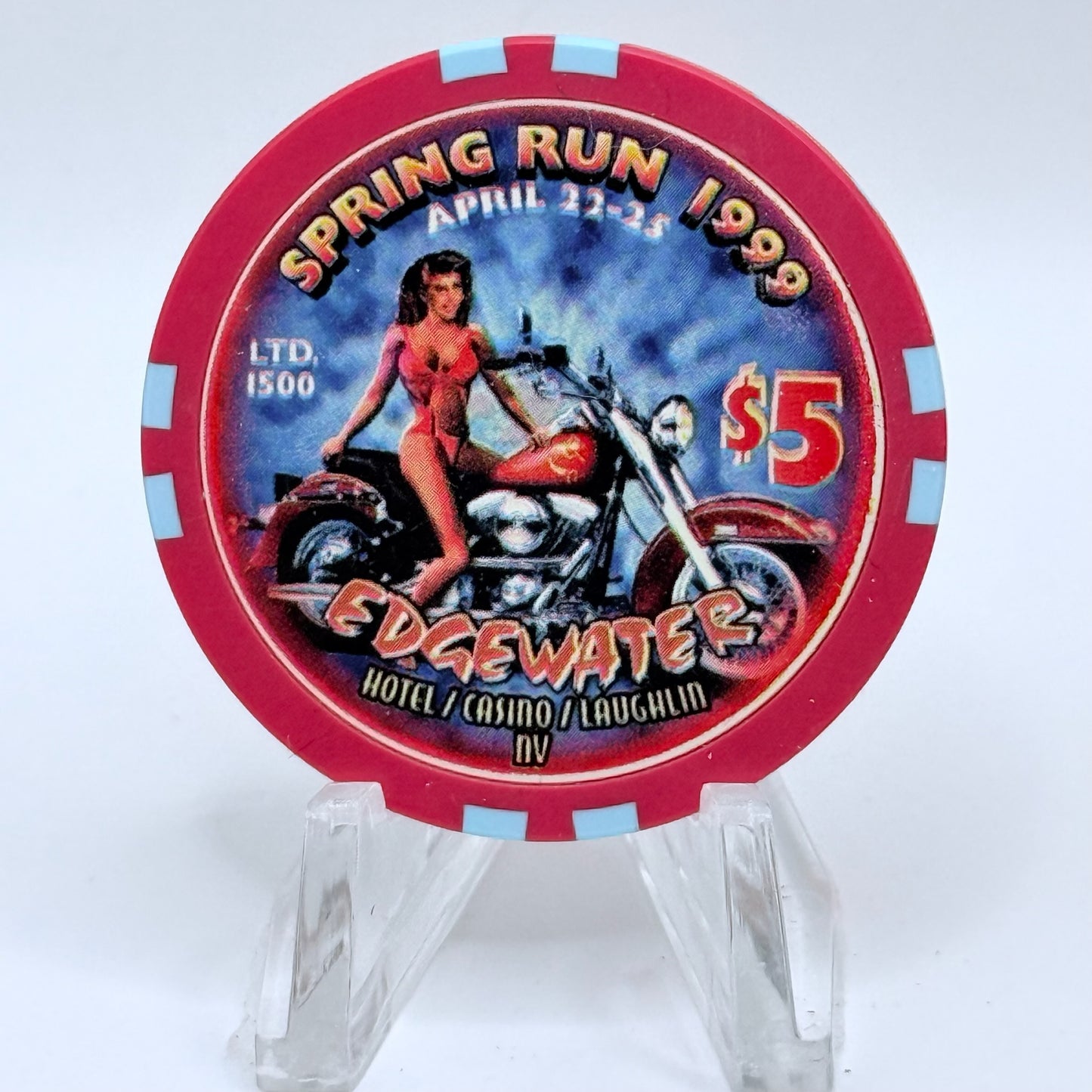 Edgewater Laughlin Nevada 1999 'Spring Run' LE $5 Casino Chip V2336