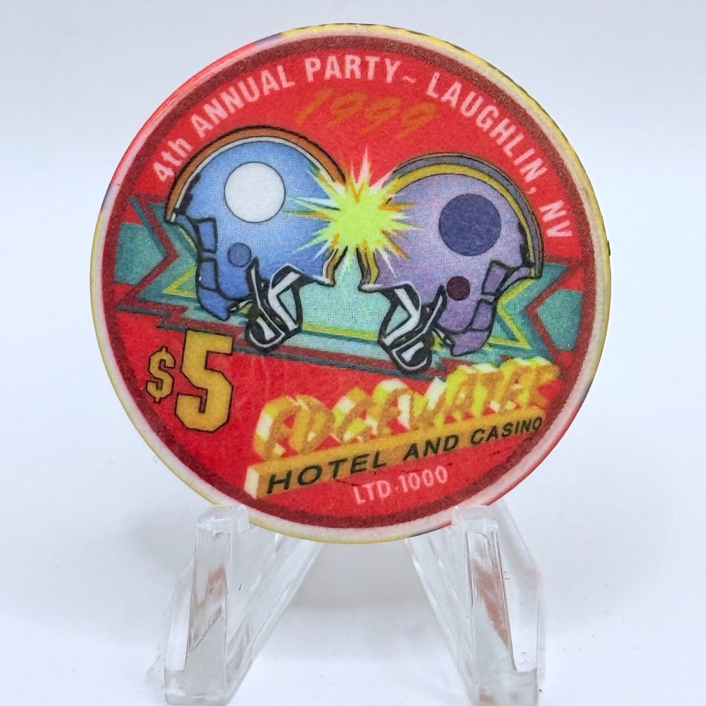 Edgewater Laughlin Nevada 1999 'Superbowl XXXIII, Fourth Annual Party' LE $5 Casino Chip V2337