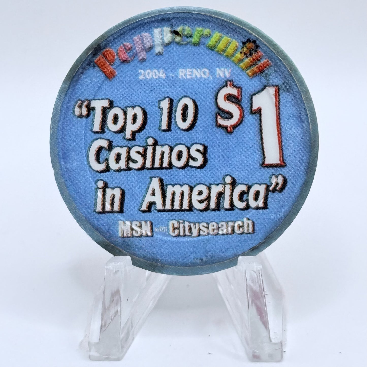 Peppermill Reno Nevada 2004 'Top 10 Casinos in America' $1 Casino Chip E4084